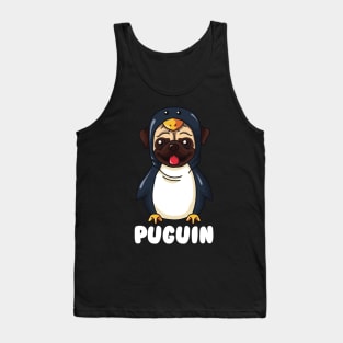 Funny Pug Dressed as Penguin Puguin Tank Top